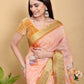 Abstract Peach & Gold Floral Linen Cotton Saree