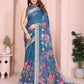 Elegant Linen Cotton Saree with Floral Print