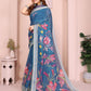 Elegant Linen Cotton Saree with Floral Print