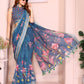 Elegant Linen Cotton Saree with Floral Print