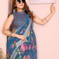 Elegant Linen Cotton Saree with Floral Print