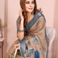 Elegant Linen Cotton Saree with Floral Print