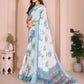 Elegant Linen Cotton Saree with Floral Print