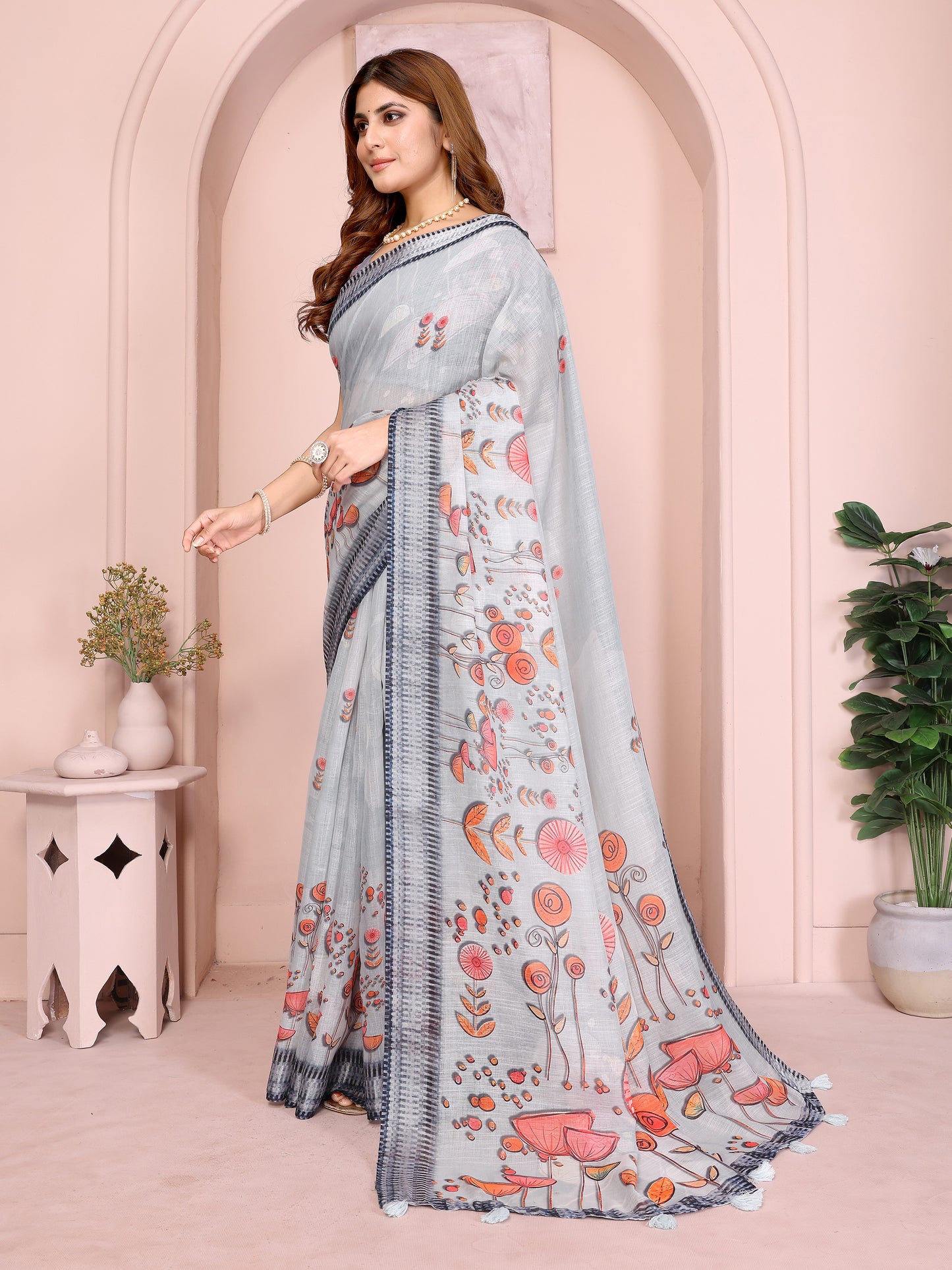 Elegant Linen Cotton Saree