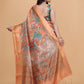 Orange & Copper Soft Silk Blend Saree with Zari Border and Printed Pallu