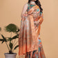 Orange & Copper Soft Silk Blend Saree with Zari Border and Printed Pallu