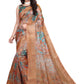 Orange & Copper Soft Silk Blend Saree with Zari Border and Printed Pallu