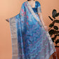 Sky Blue Floral Printed Soft Silk Saree with Zari Border