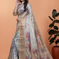 Elegant Beige Soft Silk Saree with Multicolor Floral Print & Golden Zari Border