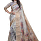 Elegant Beige Soft Silk Saree with Multicolor Floral Print & Golden Zari Border