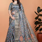 Grey & Multicolor Soft Silk Saree with Ethnic Pallu