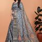 Grey & Multicolor Soft Silk Saree with Ethnic Pallu