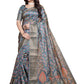 Grey & Multicolor Soft Silk Saree with Ethnic Pallu
