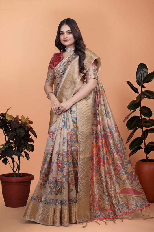 Beige & Multicolor Patola Print Soft Silk Saree with Rich Pallu