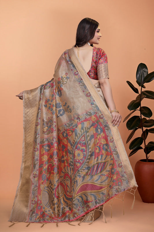 Beige & Multicolor Patola Print Soft Silk Saree with Rich Pallu