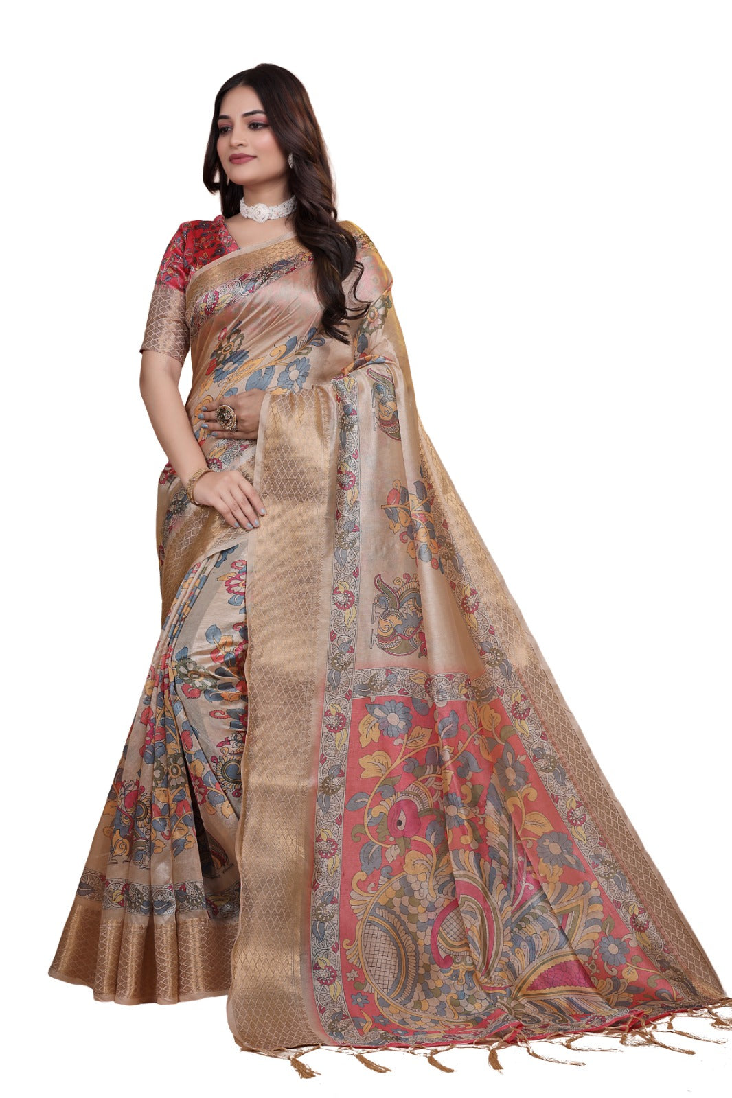 Beige & Multicolor Patola Print Soft Silk Saree with Rich Pallu