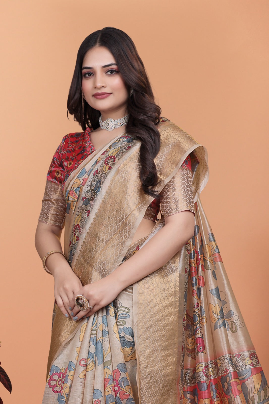 Beige & Multicolor Patola Print Soft Silk Saree with Rich Pallu