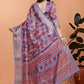 Lavender & Pink Soft Silk Saree with Copper Zari Border & Leaf Print