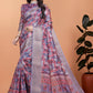 Lavender & Pink Soft Silk Saree with Copper Zari Border & Leaf Print