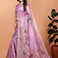 Baby Pink Soft Silk Saree with Floral Digital Print & Copper