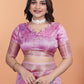 Baby Pink Soft Silk Saree with Floral Digital Print & Copper