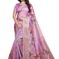 Baby Pink Soft Silk Saree with Floral Digital Print & Copper