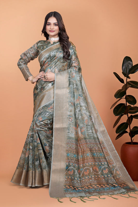 Elegant Multicolor Soft Silk Saree with Ethnic Digital Print