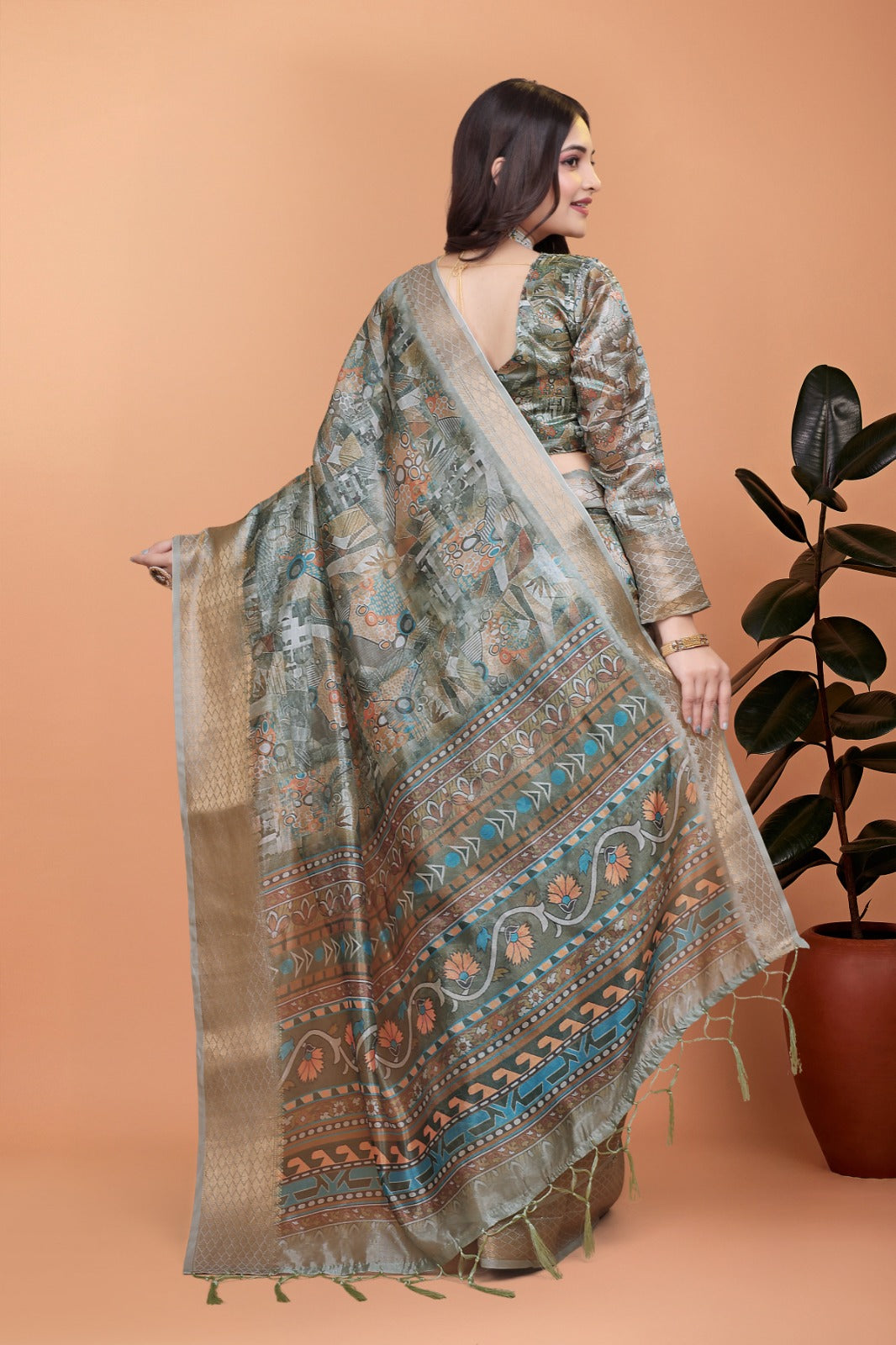 Elegant Multicolor Soft Silk Saree with Ethnic Digital Print