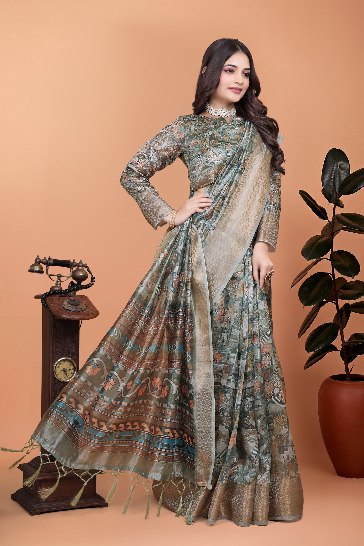 Elegant Multicolor Soft Silk Saree with Ethnic Digital Print