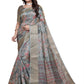 Soft Blue-Green Floral Printed Silk Saree with Zari Border