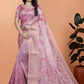 Soft Pink Silk Saree with Elegant Leaf Pattern