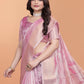 Soft Pink Silk Saree with Elegant Leaf Pattern