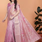 Soft Pink Silk Saree with Elegant Leaf Pattern