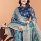Peacock Blue Soft Silk Saree with Floral Zari Weave & Multi-Color Pallu