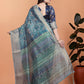 Peacock Blue Soft Silk Saree with Floral Zari Weave & Multi-Color Pallu
