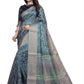 Peacock Blue Soft Silk Saree with Floral Zari Weave & Multi-Color Pallu