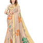 Beige Soft Silk Saree with Bold Floral Print & Golden Zari Border