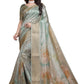 pastel Green Soft Silk Saree with Floral Digital Print & Golden Zari Border