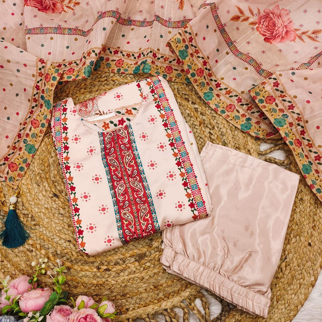 launching collection 2025. Multicoloured  print with  work and Dupatta