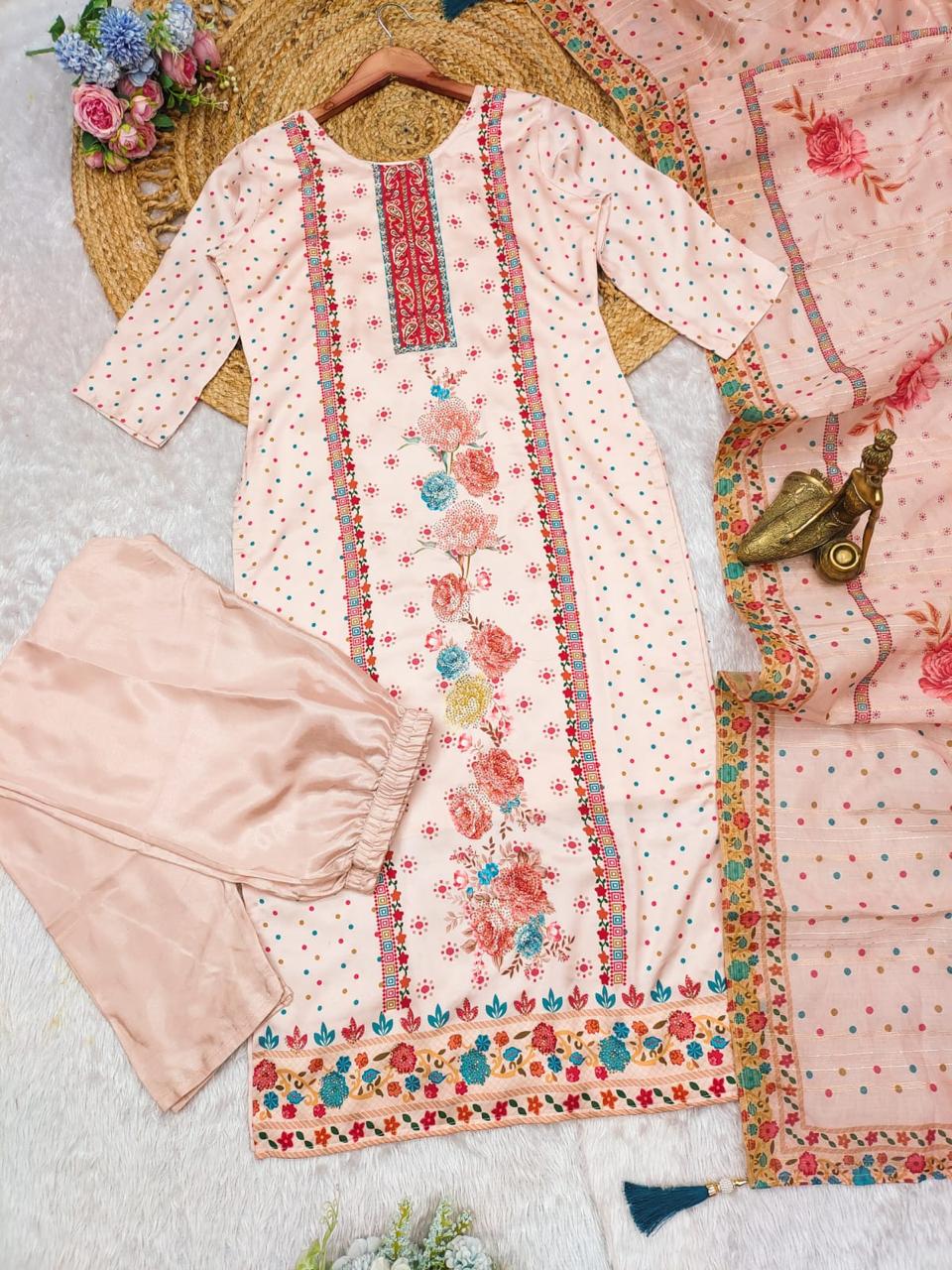 launching collection 2025. Multicoloured  print with  work and Dupatta