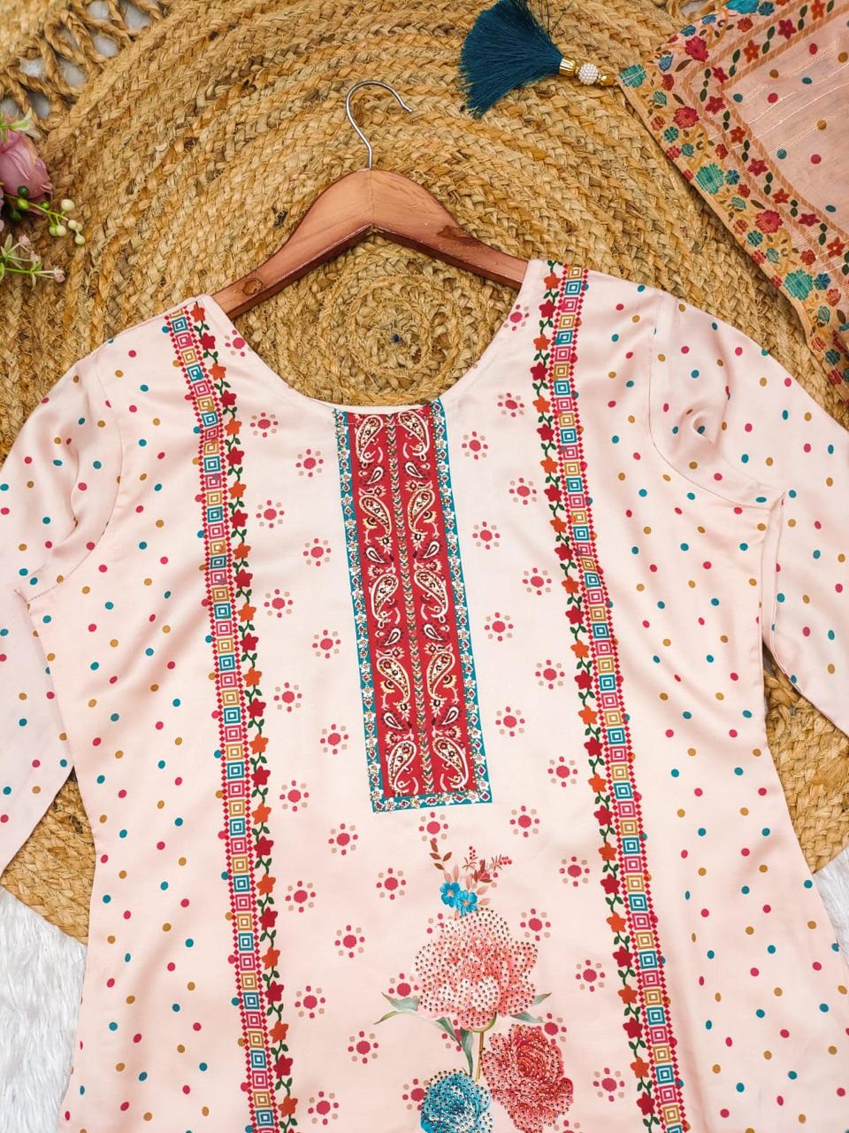 launching collection 2025. Multicoloured  print with  work and Dupatta