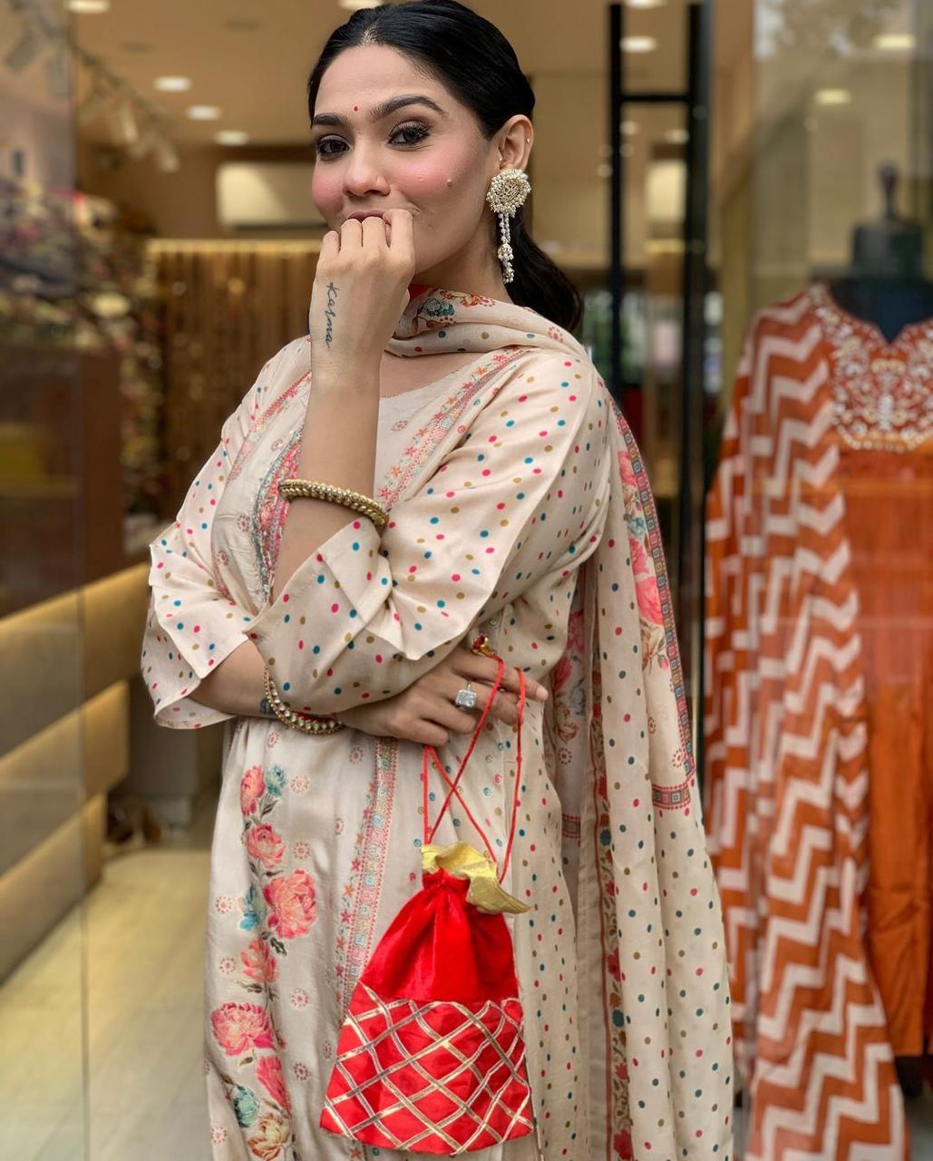 launching collection 2025. Multicoloured  print with  work and Dupatta