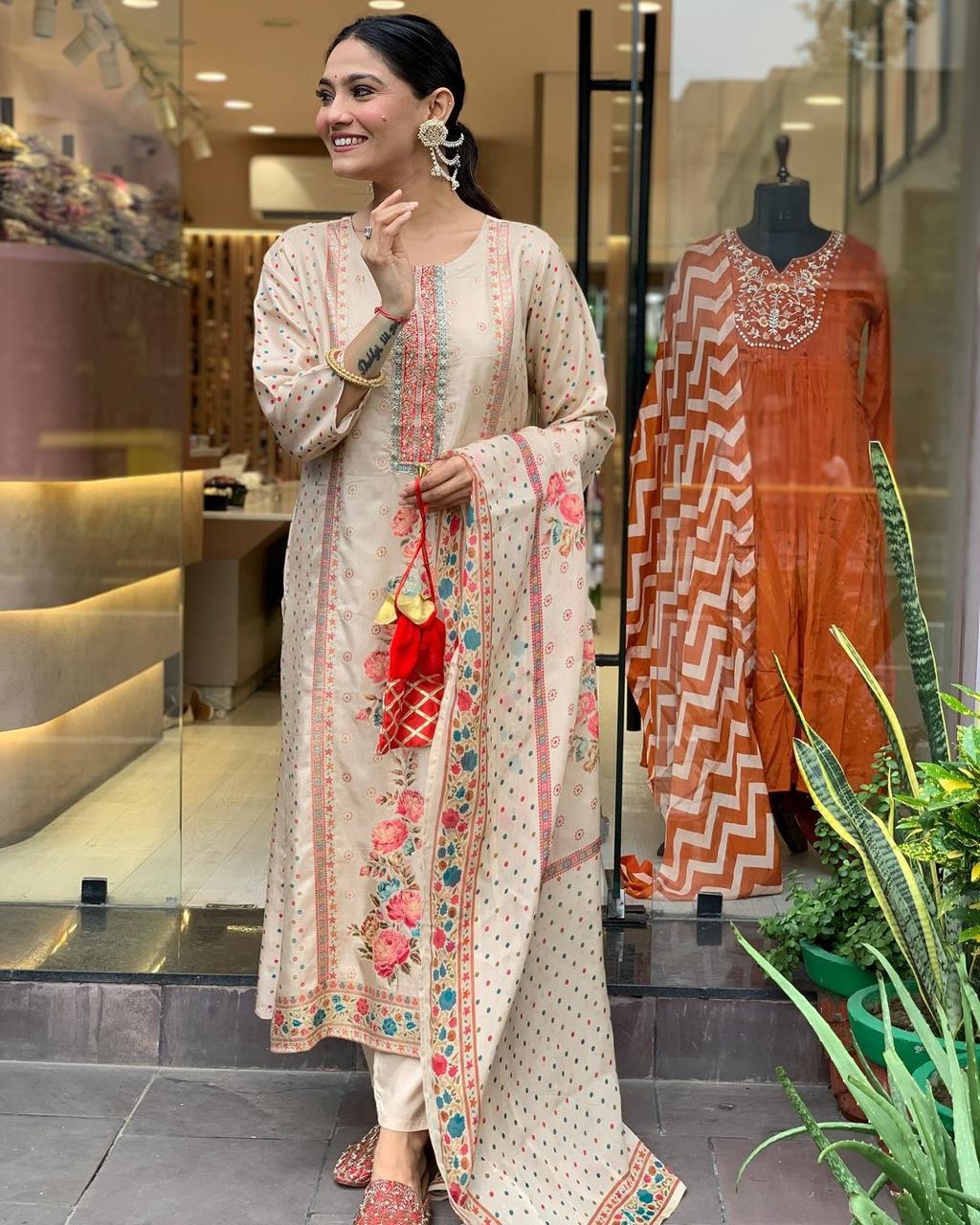 launching collection 2025. Multicoloured  print with  work and Dupatta