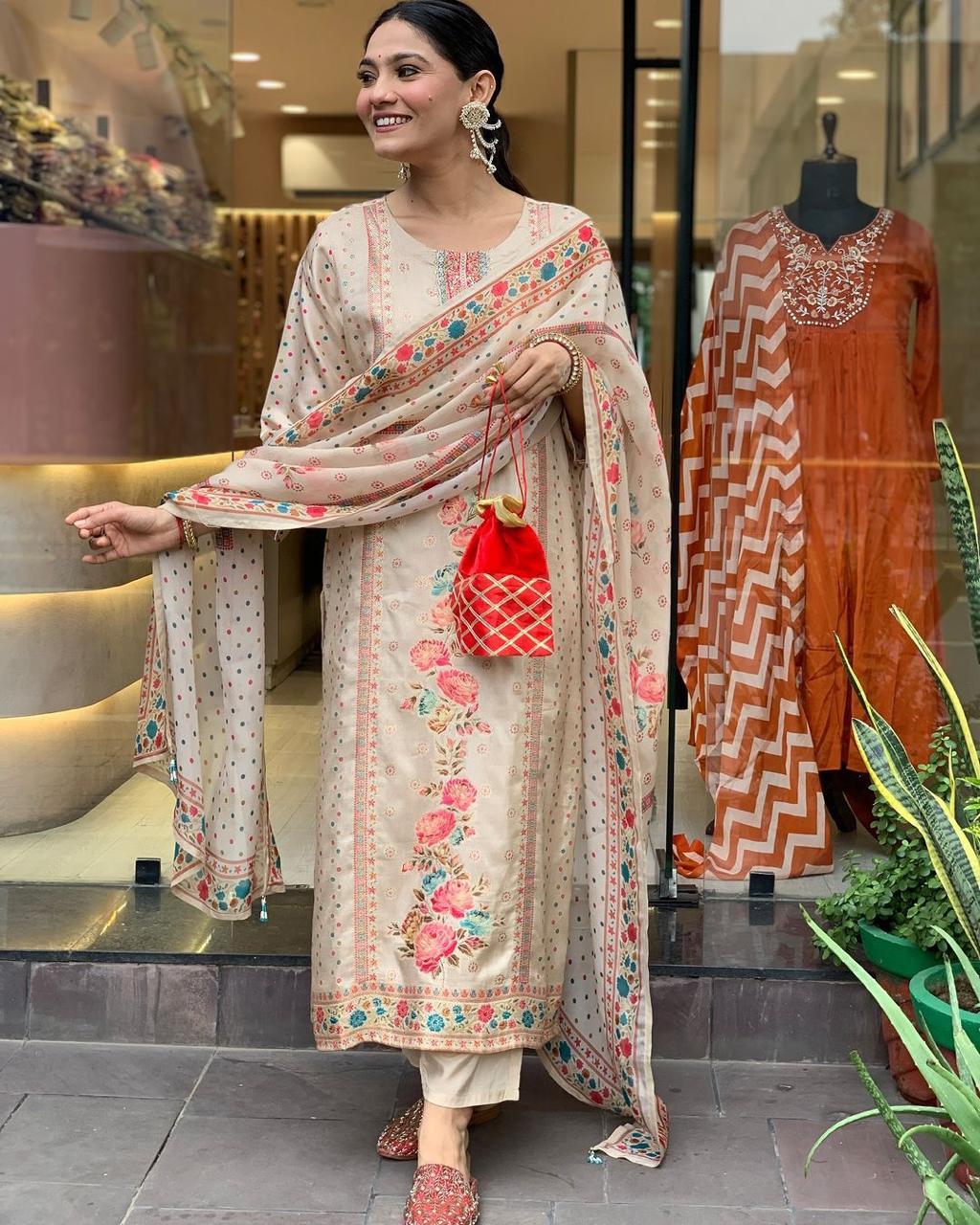 launching collection 2025. Multicoloured  print with  work and Dupatta