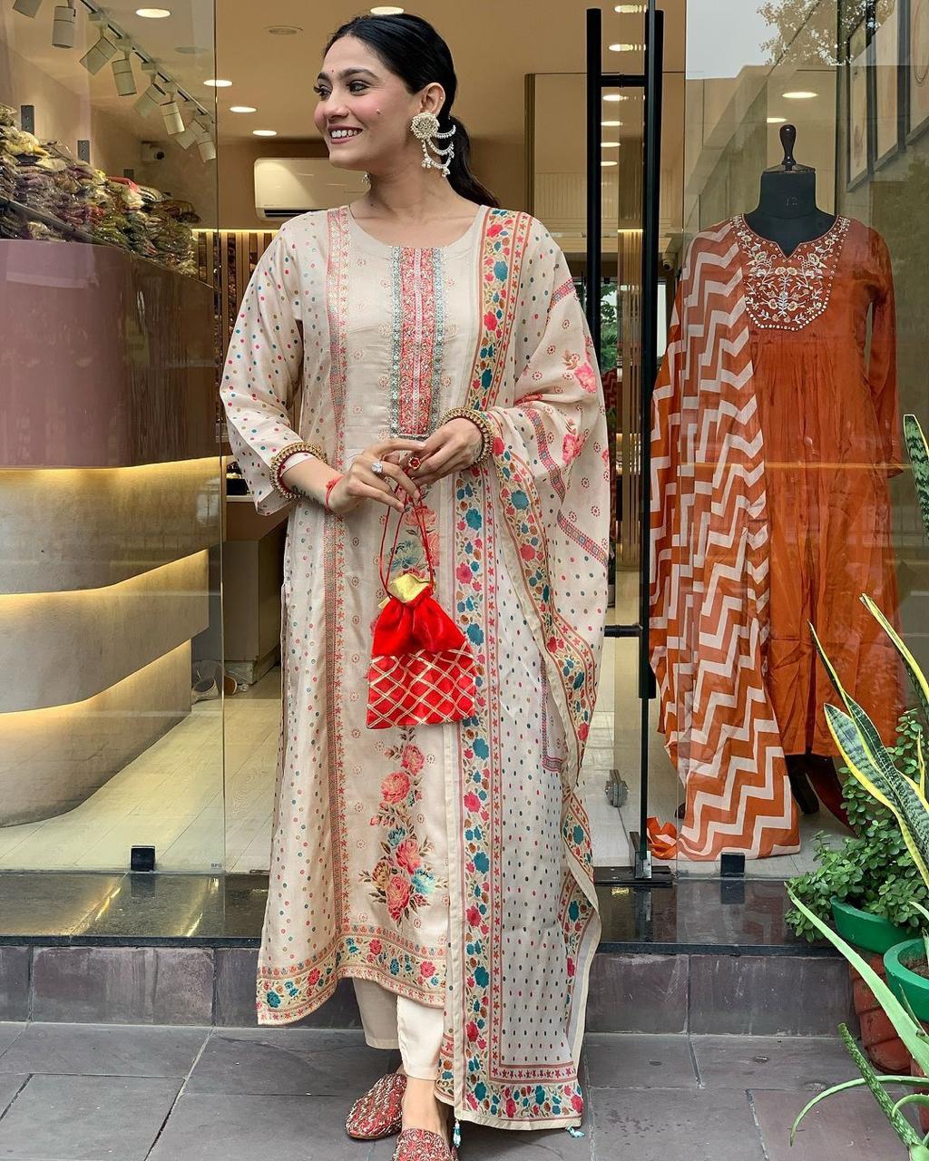 launching collection 2025. Multicoloured  print with  work and Dupatta