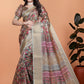 : Golden Beige Soft Silk Saree with Geometric Weave & Pink Ornamental Pallu