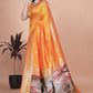 Radiant Orange Silk Saree with Peacock Pallu