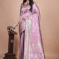 Lavender Banarasi Silk Saree with Silver Zari Geometric and Floral Design