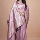 Lavender Banarasi Silk Saree with Silver Zari Geometric and Floral Design