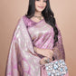 Lavender Banarasi Silk Saree with Silver Zari Geometric and Floral Design